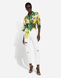 Cotton denim jeans with rips