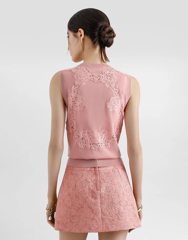 Wool tank top with lace inlay