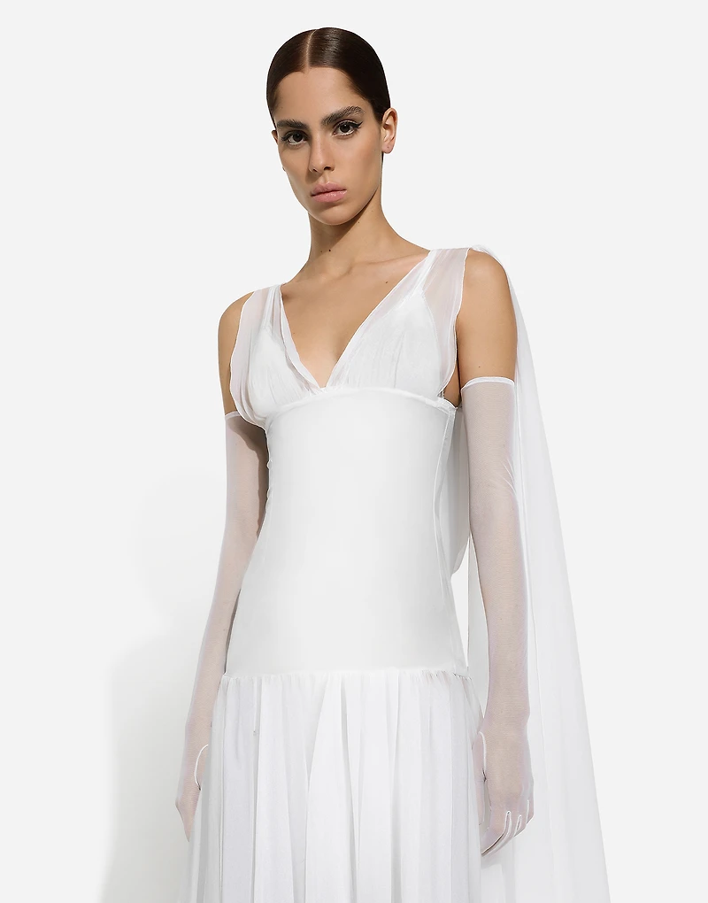 Long chiffon dress with corset details
