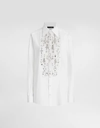 Cotton tuxedo shirt with rhinestone-embroidered front