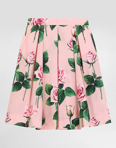 Rose-print poplin skirt
