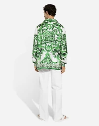 Silk twill shirt with majolica print