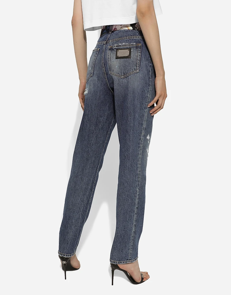 Denim jeans with rips