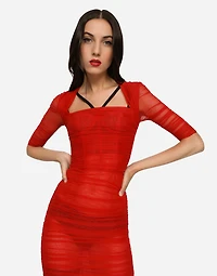 Tulle calf-length dress with draping