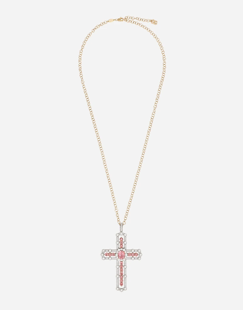 Cross Pendant 18-carat rose and yellow gold with tourmalines and diamonds