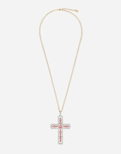 Cross Pendant 18-carat rose and yellow gold with tourmalines and diamonds
