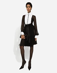 Chiffon midi shirt dress with piqué cuffs and front