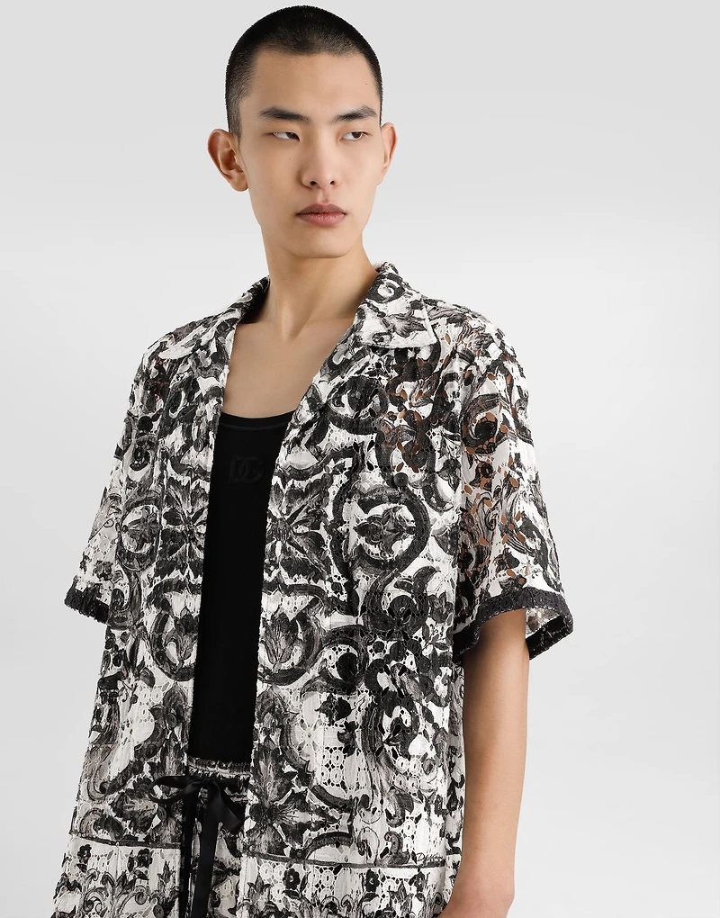 Majolica-print hawaii crochet lace shirt