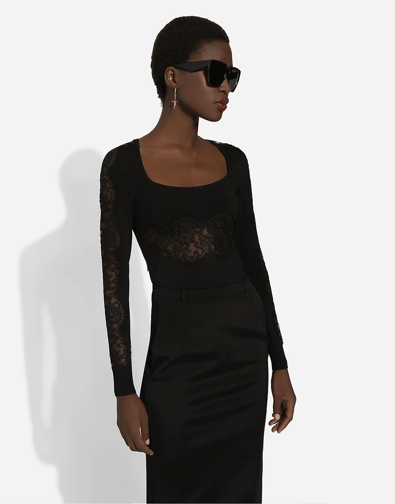 Viscose sweater with lace inserts
