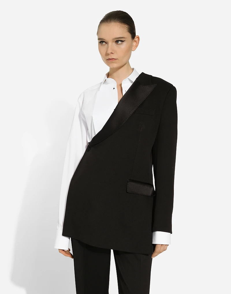 One-shoulder wool gabardine jacket
