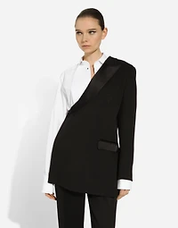 One-shoulder wool gabardine jacket