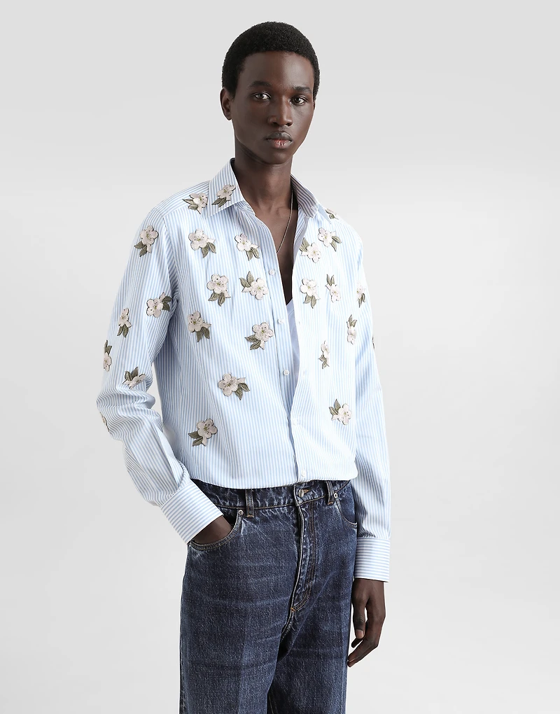 Silk and cotton shirt with floral appliqués
