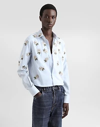 Silk and cotton shirt with floral appliqués