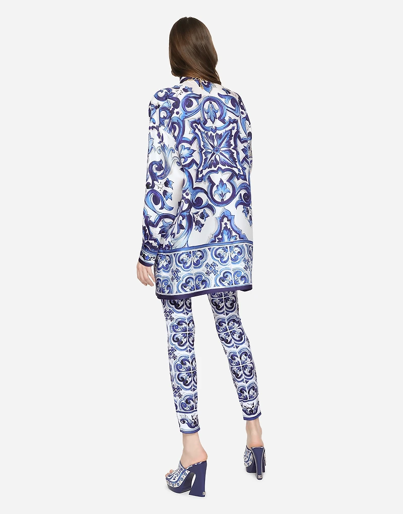 Silk twill shirt with majolica print