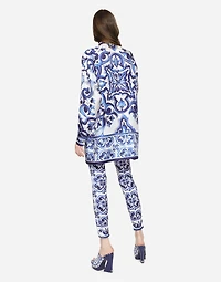 Silk twill shirt with majolica print