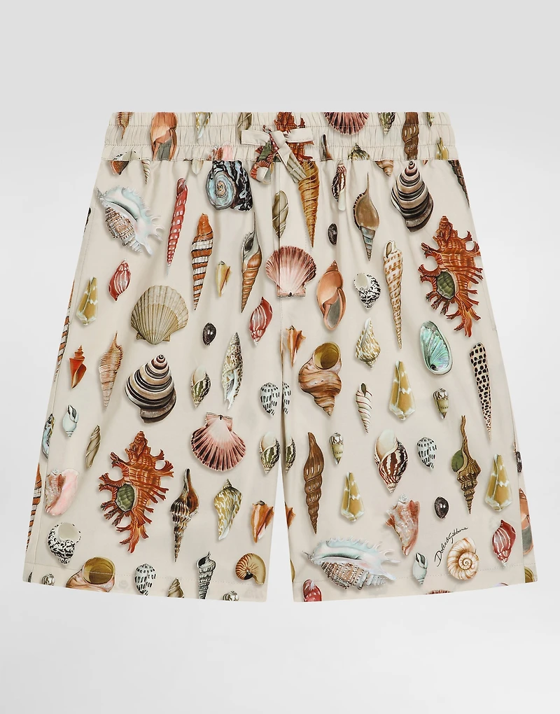 Shell-print poplin bermuda shorts