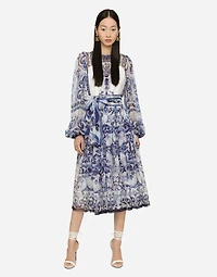 Majolica print chiffon midi dress
