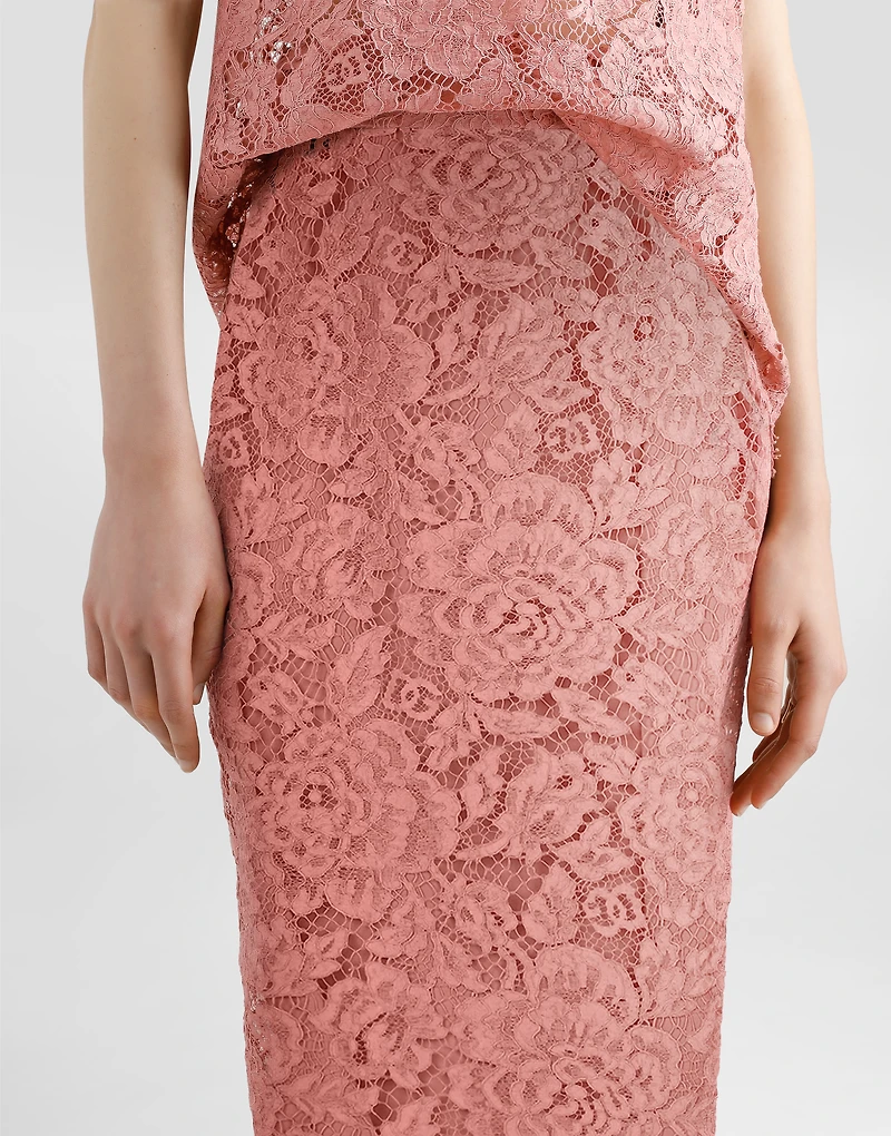 Logoed floral cordonet lace pencil skirt
