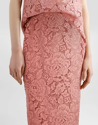 Logoed floral cordonet lace pencil skirt