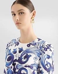 Majolica-print short cotton dress