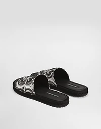 Majolica-print canvas espadrille sandal
