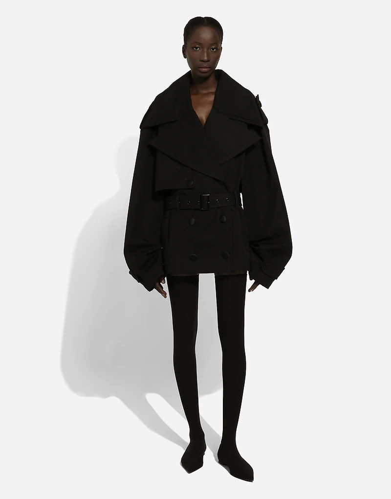 Double-breasted jacket with cotton belt