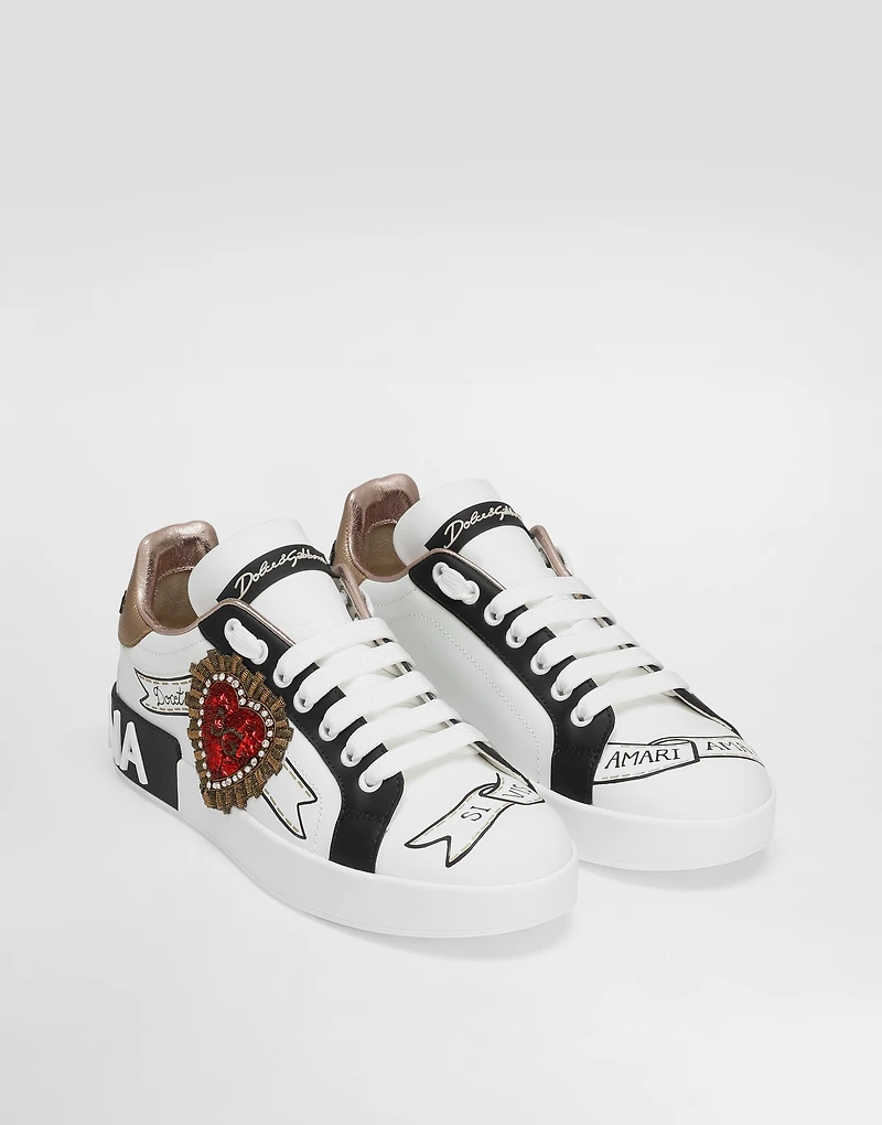 Calfskin Portofino sneakers with embroidery