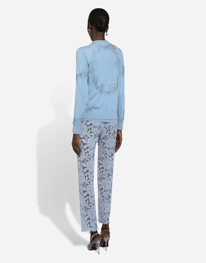 Cashmere and silk cardigan with lace inlay