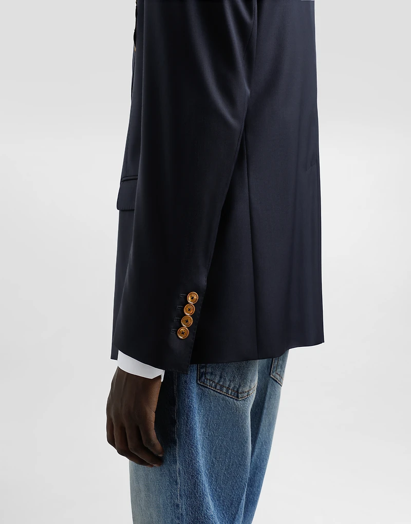 Double-breasted wool jacket with patch