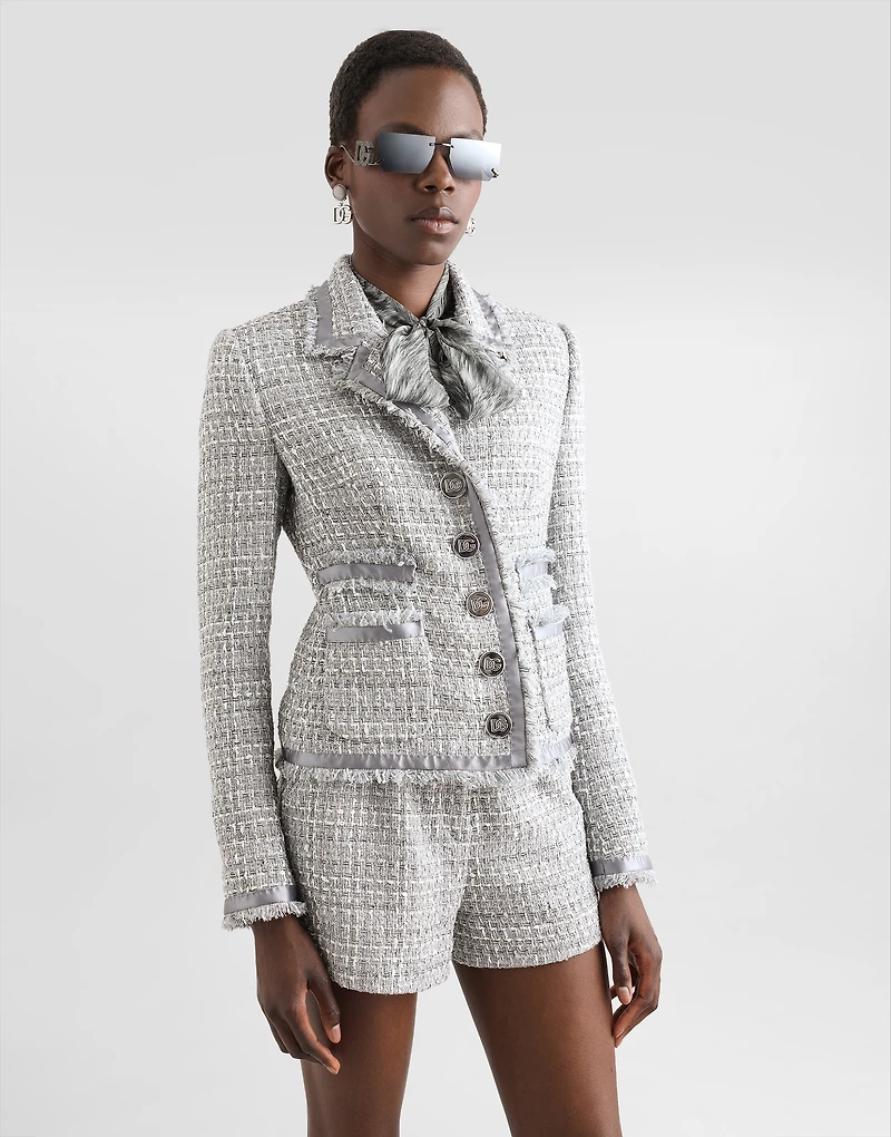 Short single-breasted lamé bouclé jacket