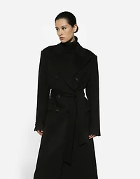 Double-breasted cashmere baize coat with belt