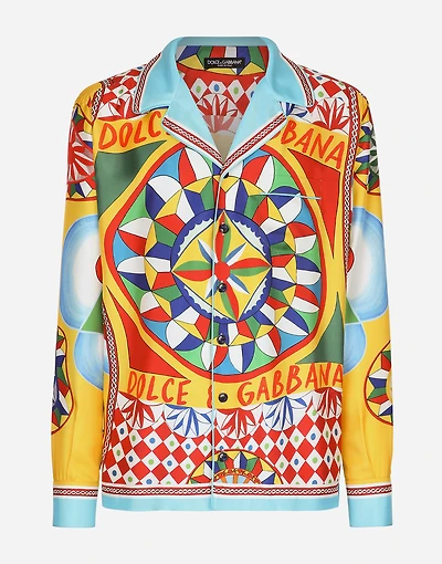 Carretto-print silk twill shirt