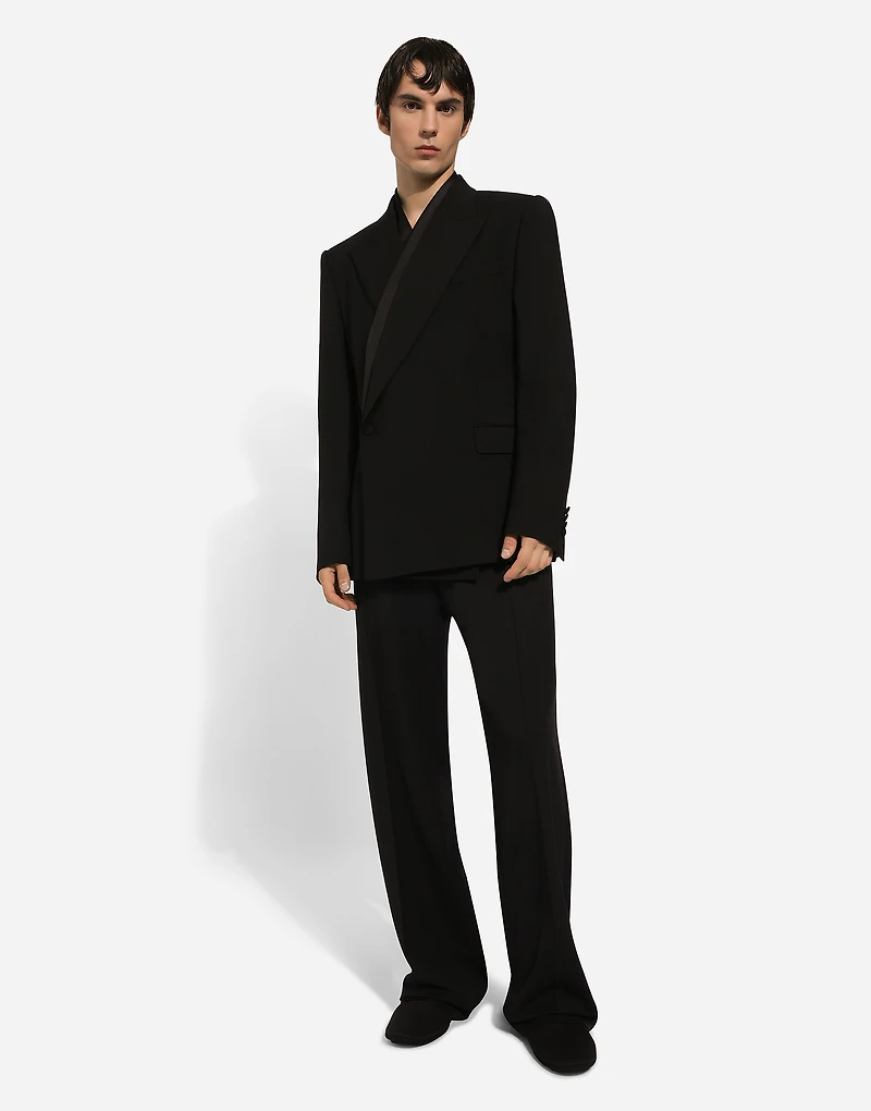 Stretch wool straight-leg pants