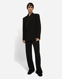 Stretch wool straight-leg pants