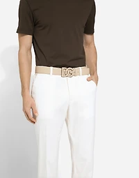 Deerskin-print calfskin belt with logo print
