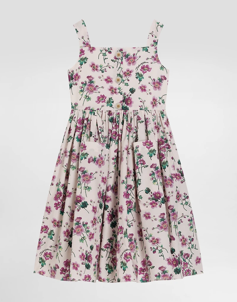 Violets-print poplin dress