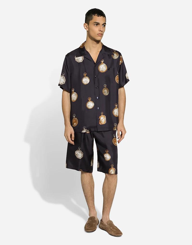 Watch-print silk jogging shorts
