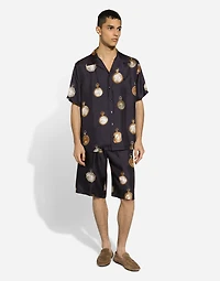 Watch-print silk jogging shorts
