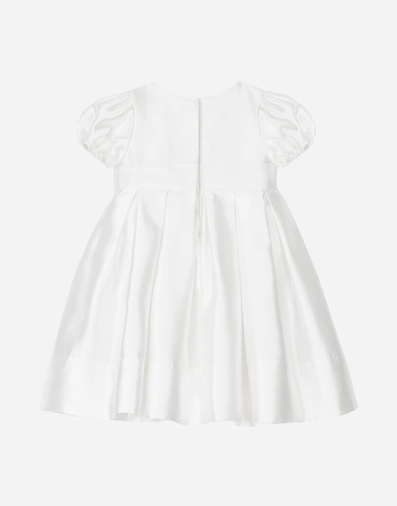 Empire-line silk mikado christening dress with short sleeves