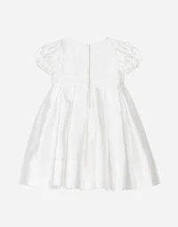 Empire-line silk mikado christening dress with short sleeves