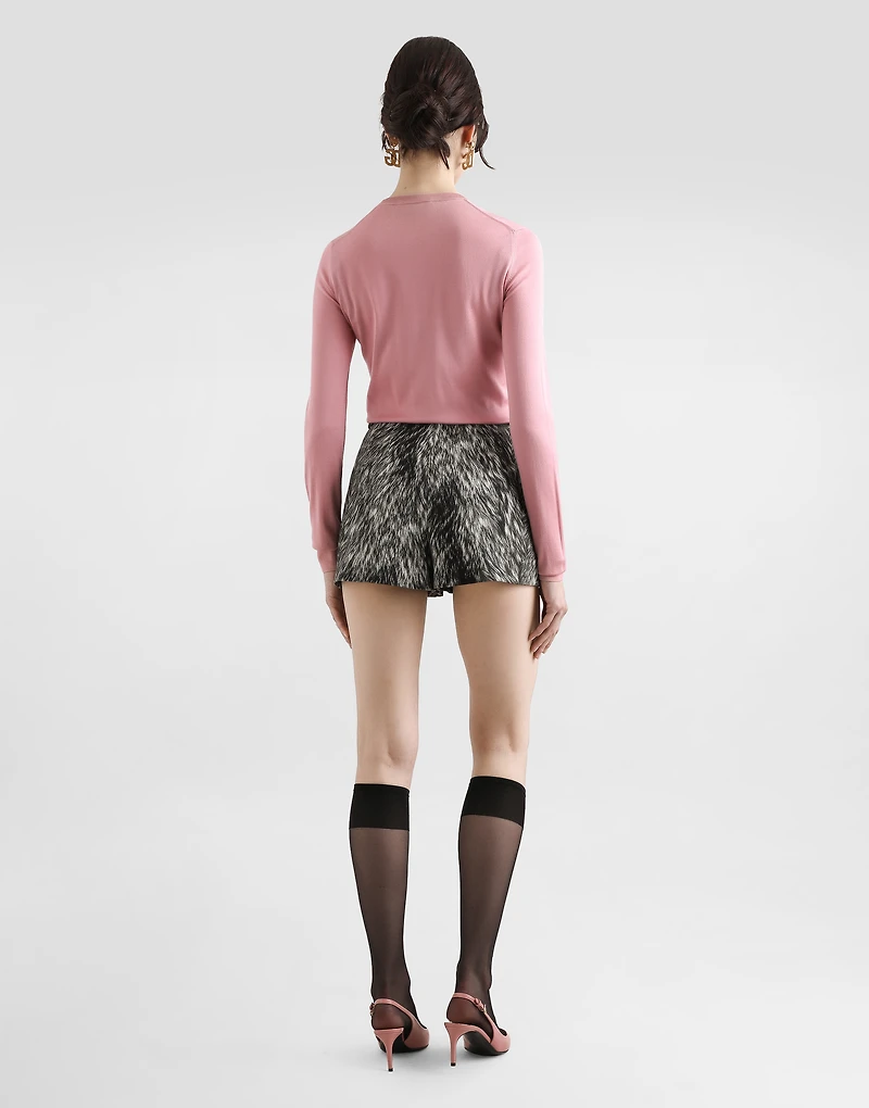 Long-sleeved silk sweater with flower embellishment