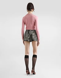 Long-sleeved silk sweater with flower embellishment