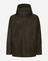Lined technical fabric jacket with hood