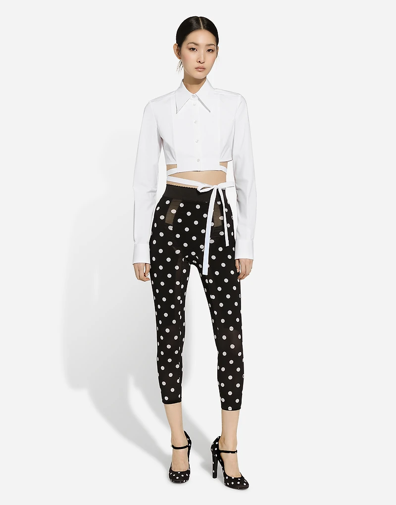 Cropped cotton shirt with criss-crossing laces