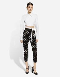 Cropped cotton shirt with criss-crossing laces