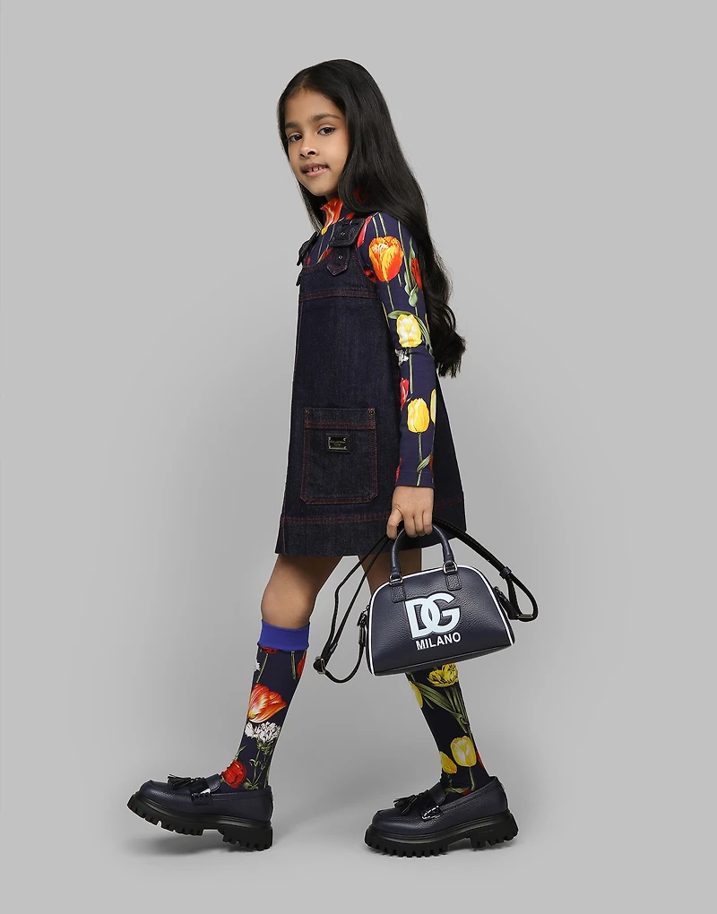 Denim dress with branded tag