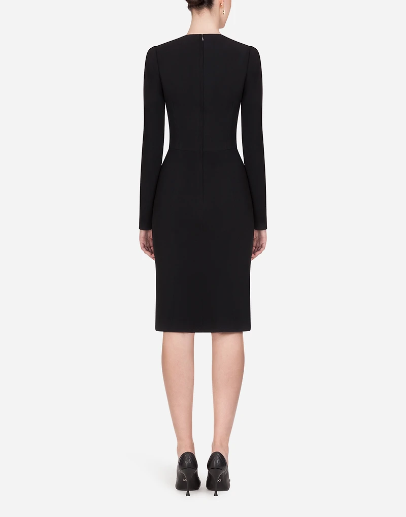 Long-sleeved cady midi dress
