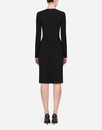 Long-sleeved cady midi dress