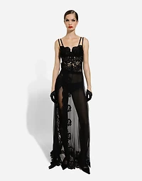Long silk chiffon and Chantilly lace slip dress