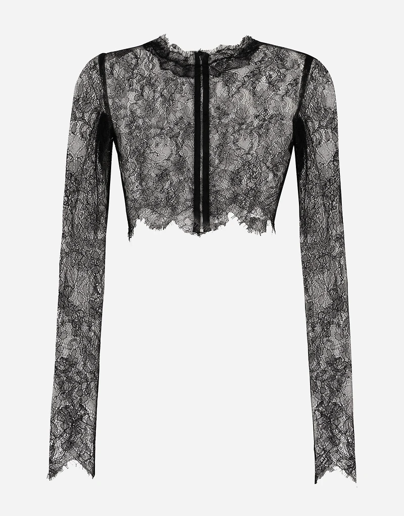 Long-sleeved Chantilly lace crop top